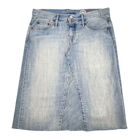 GAP Dresses & Skirts - Gap Jeans Skirt Light Wash Blue Denim A-Line Knee Length Frayed Hem Size 6
